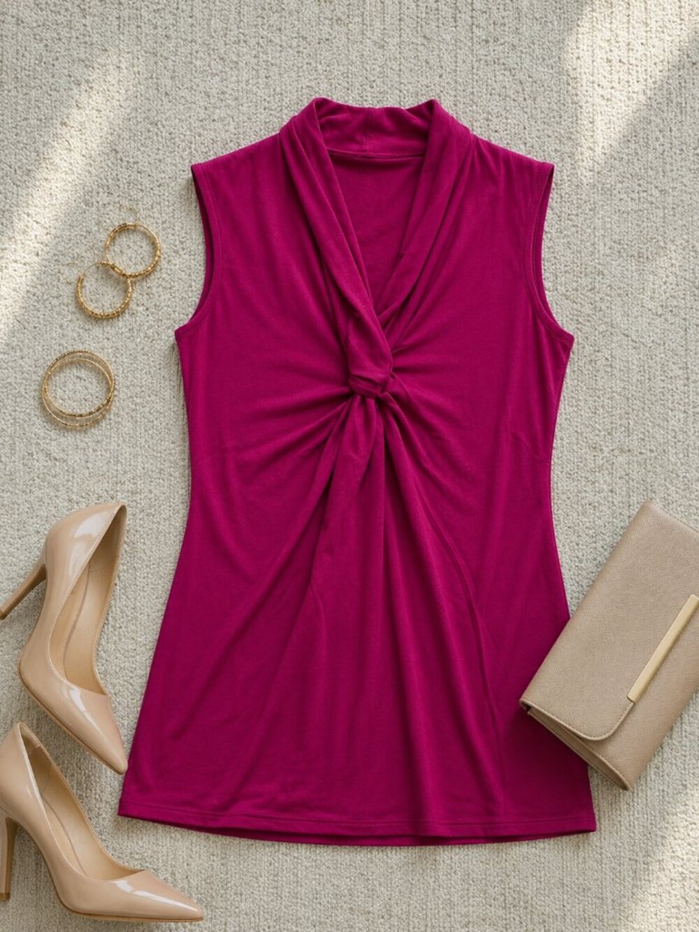 Grace Pomegranite Sleeveless Top Knot Front NWT Feminine Vacation Brunch